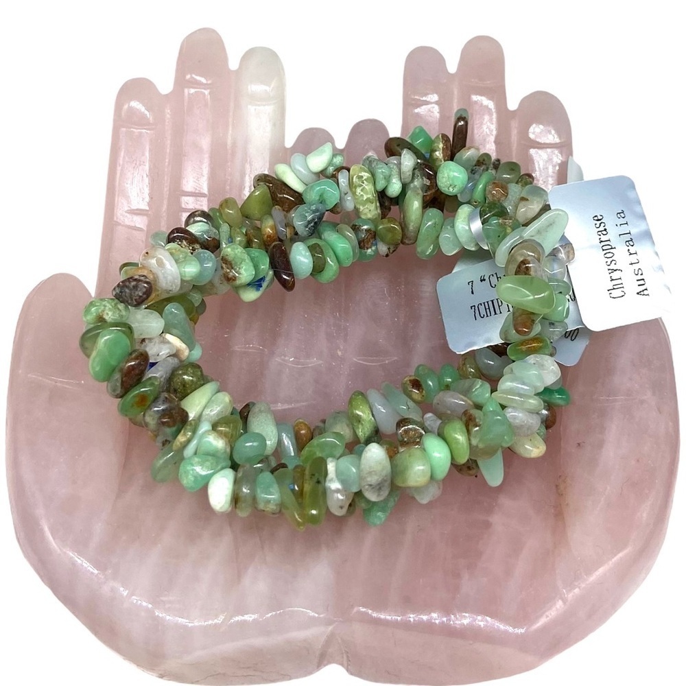 Chrysoprase Gemstone Chips Beaded Stretch Bracelet Natural Stone Crystal Green